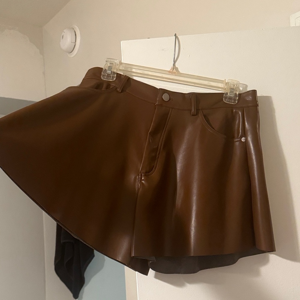 Olivaceous High Waist Chocolate Brown Leather Shorts